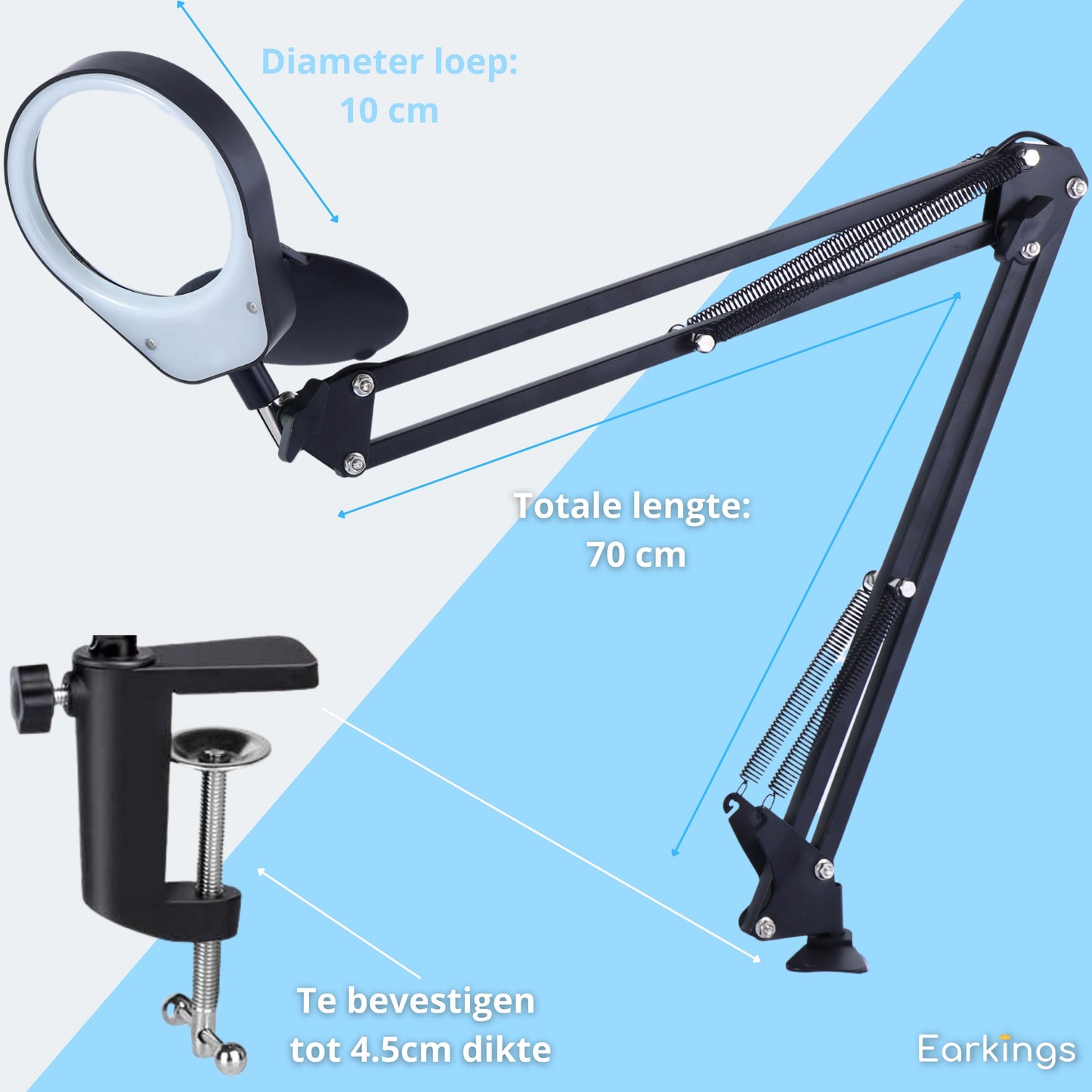Magnifying Glass Lamp with Lighting and Table Clamp and 3 Light Colors - White