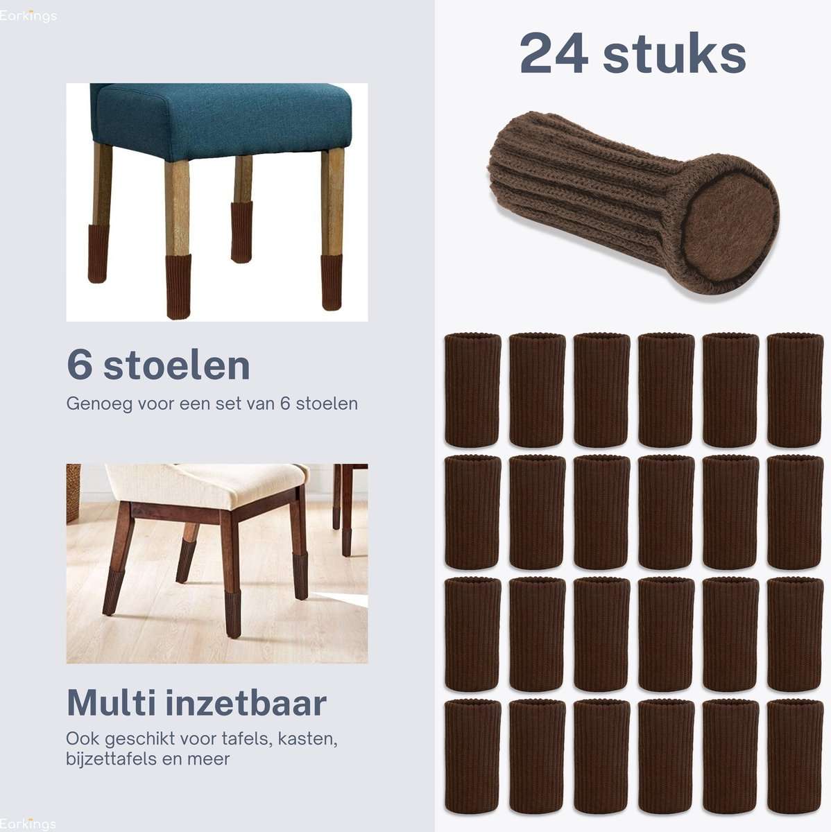 Stoelpoot Beschermers Vloerbeschermer Ø25-50 mm sokken - 24 stuks - bruin - Earkings