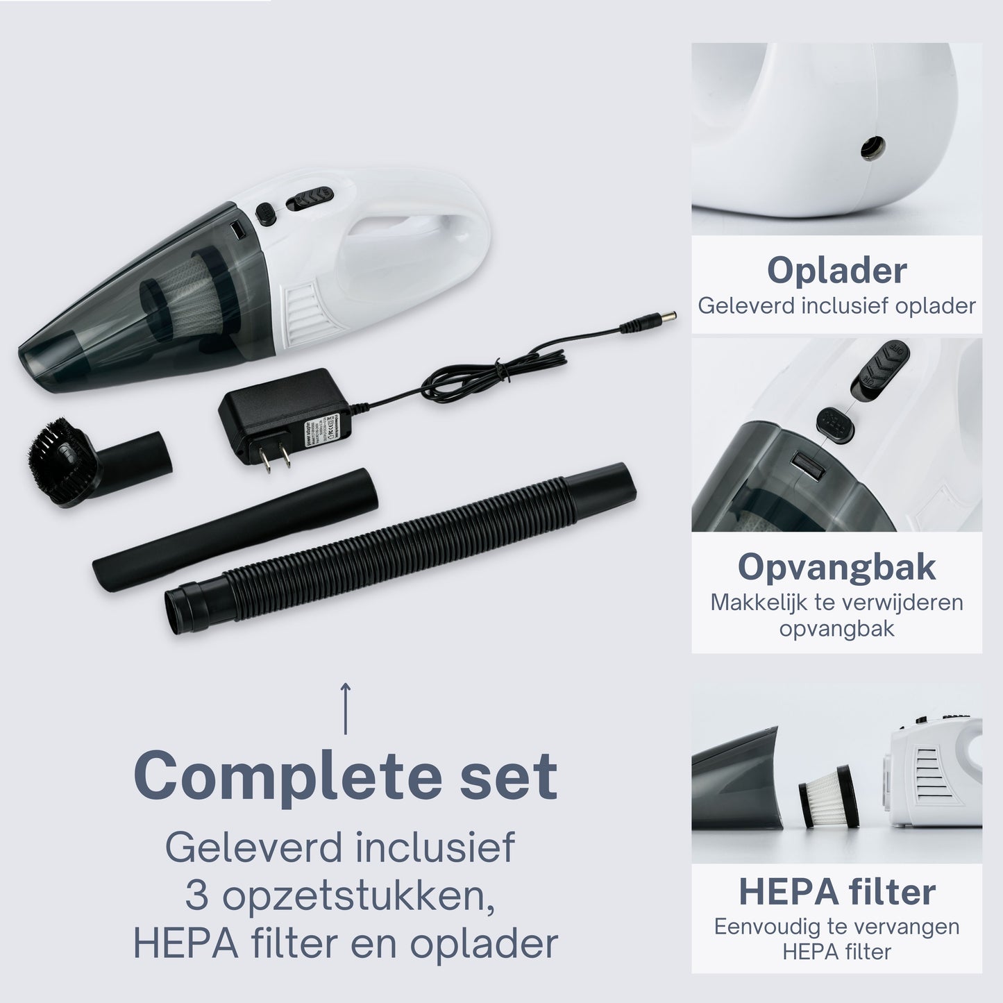 Kruimeldief Stofzuiger Snoerloos met 3 Opzetstukken incl. HEPA Filter