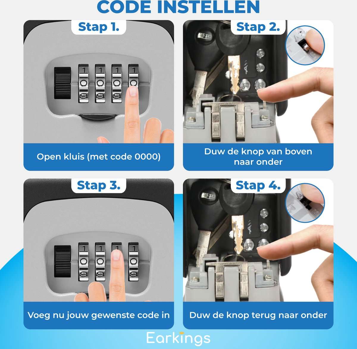 Sleutelkluisje Hangslot met Code Inclusief Wandmontage - grijs - Earkings