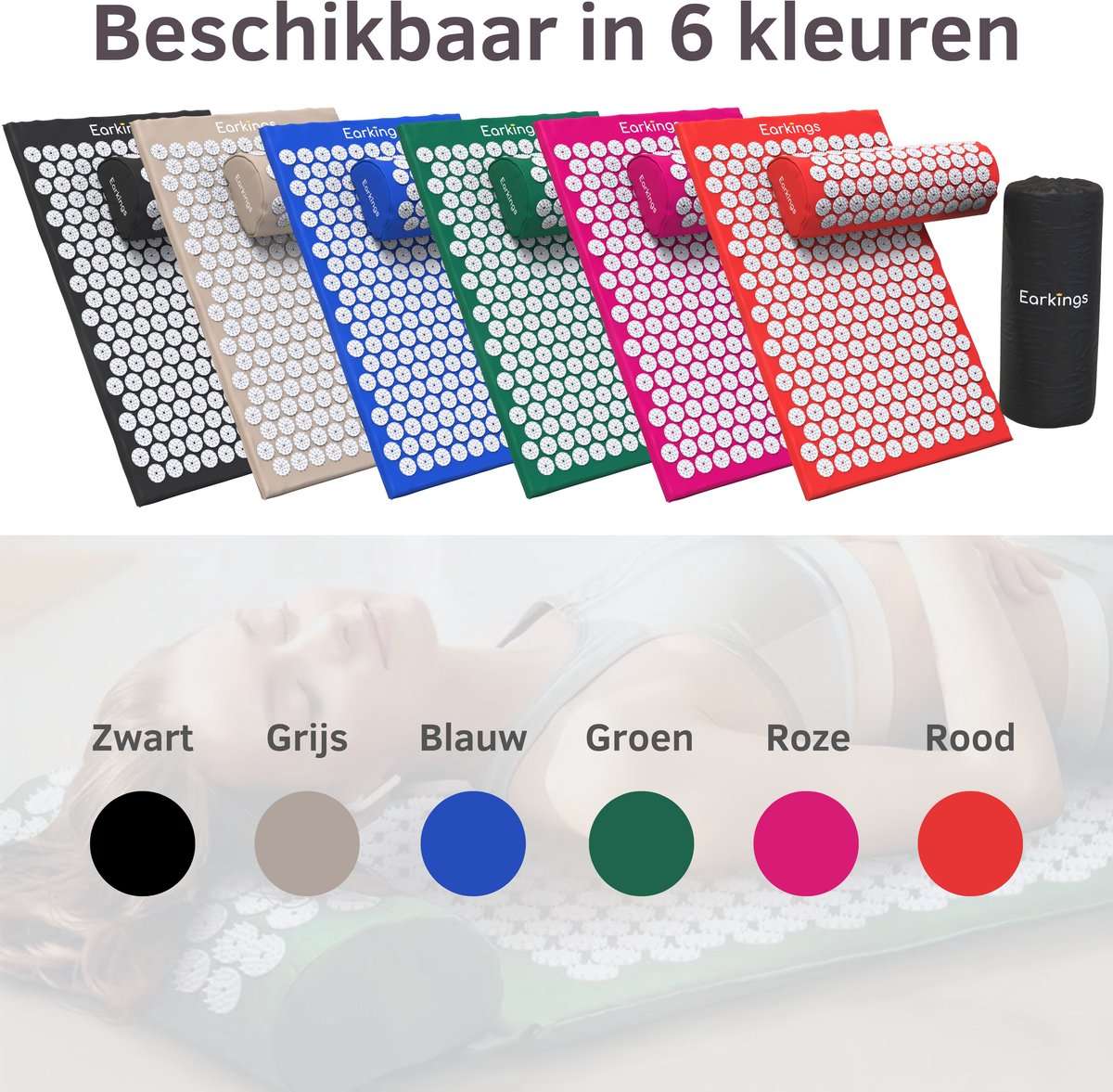 Spijkermat met kussen en met Opbergtas - 8000+ punten - roze - Earkings