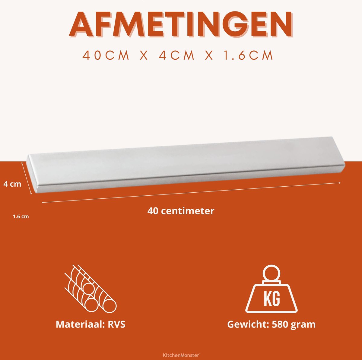KitchenMonster® Messenmagneet 40cm - zilver - Earkings