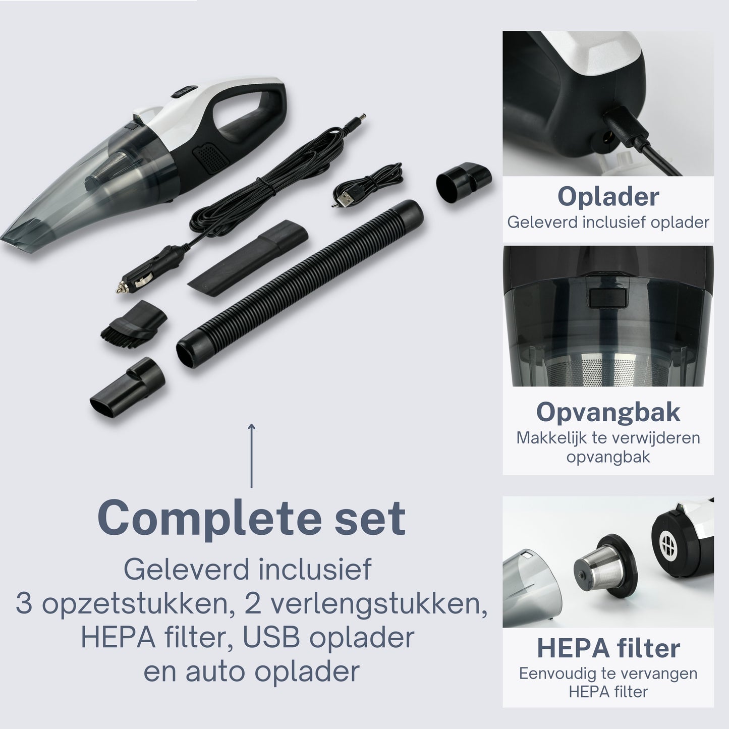 Kruimeldief Stofzuiger Snoerloos 3 Opzetstukken 8kPa