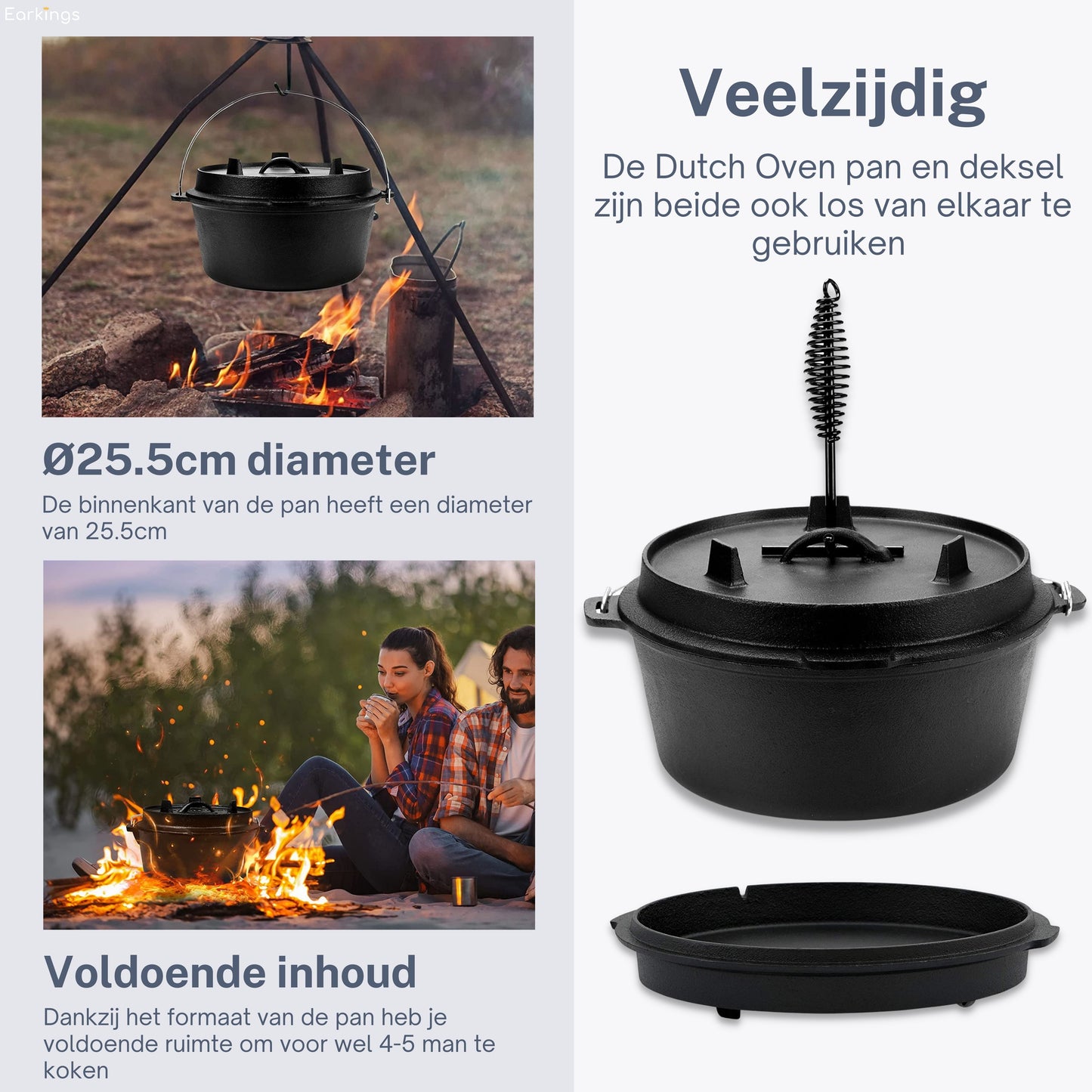 KitchenMonster® Dutch Oven Cooking Pot - Cast Iron Pan Ø29 with Lid 9 Liter
