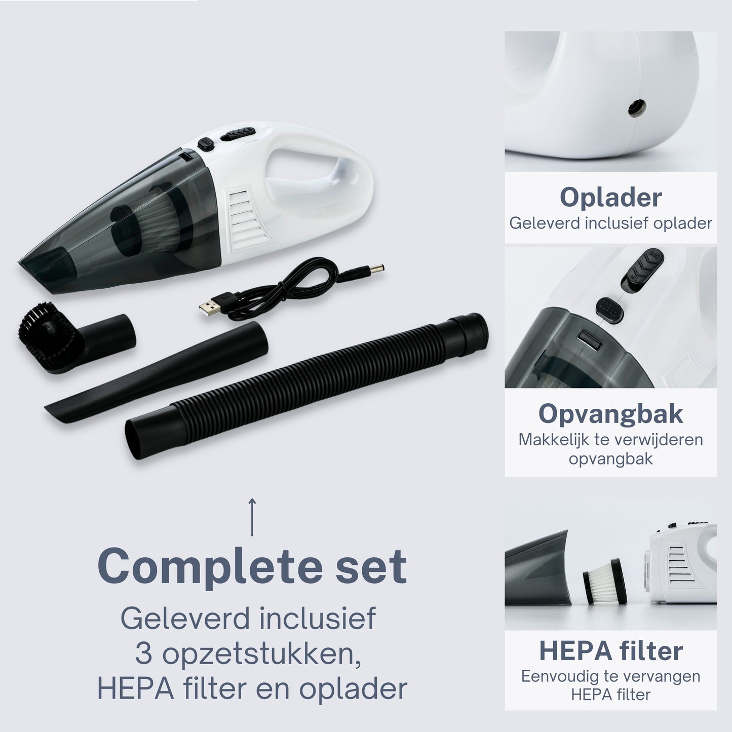 Kruimeldief Stofzuiger Snoerloos met 3 Opzetstukken incl. HEPA Filter