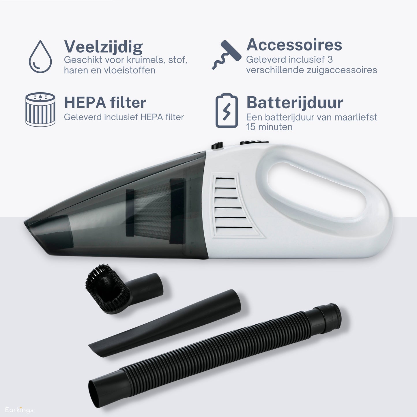Kruimeldief Stofzuiger Snoerloos met 3 Opzetstukken incl. HEPA Filter