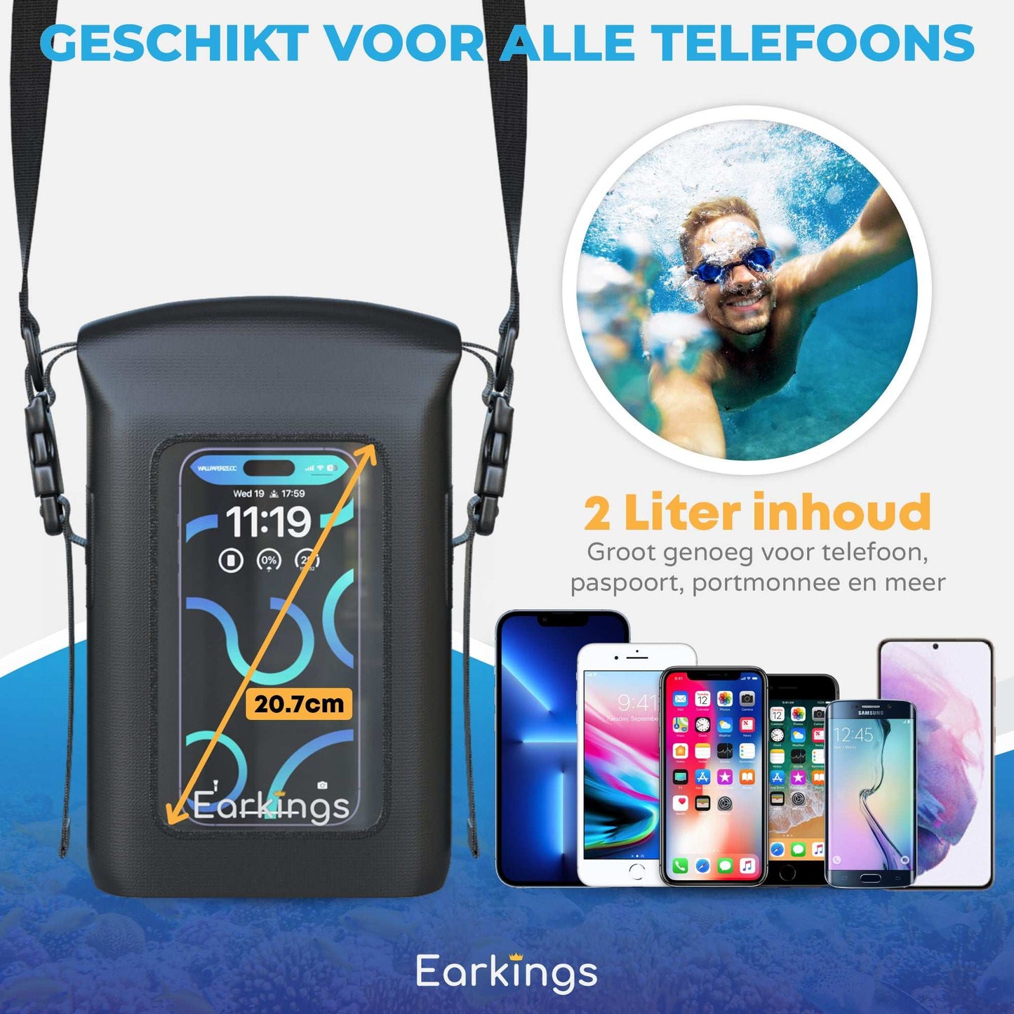 Waterdichte Tas Drybag - 2 Liter met Schouderriem en Handvat - Earkings
