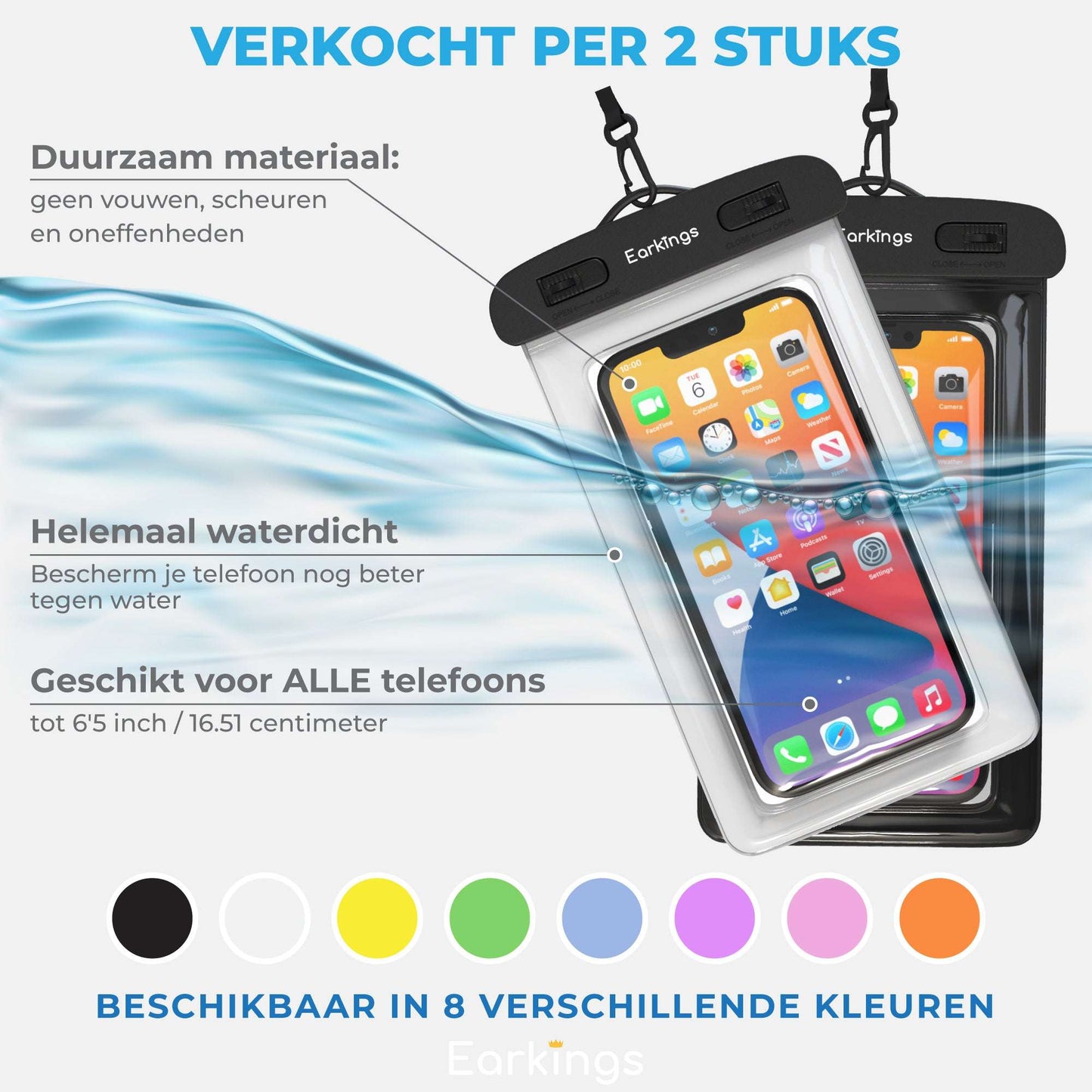 Waterdichte telefoonhoesjes Set van 2 stuks - wit - Earkings