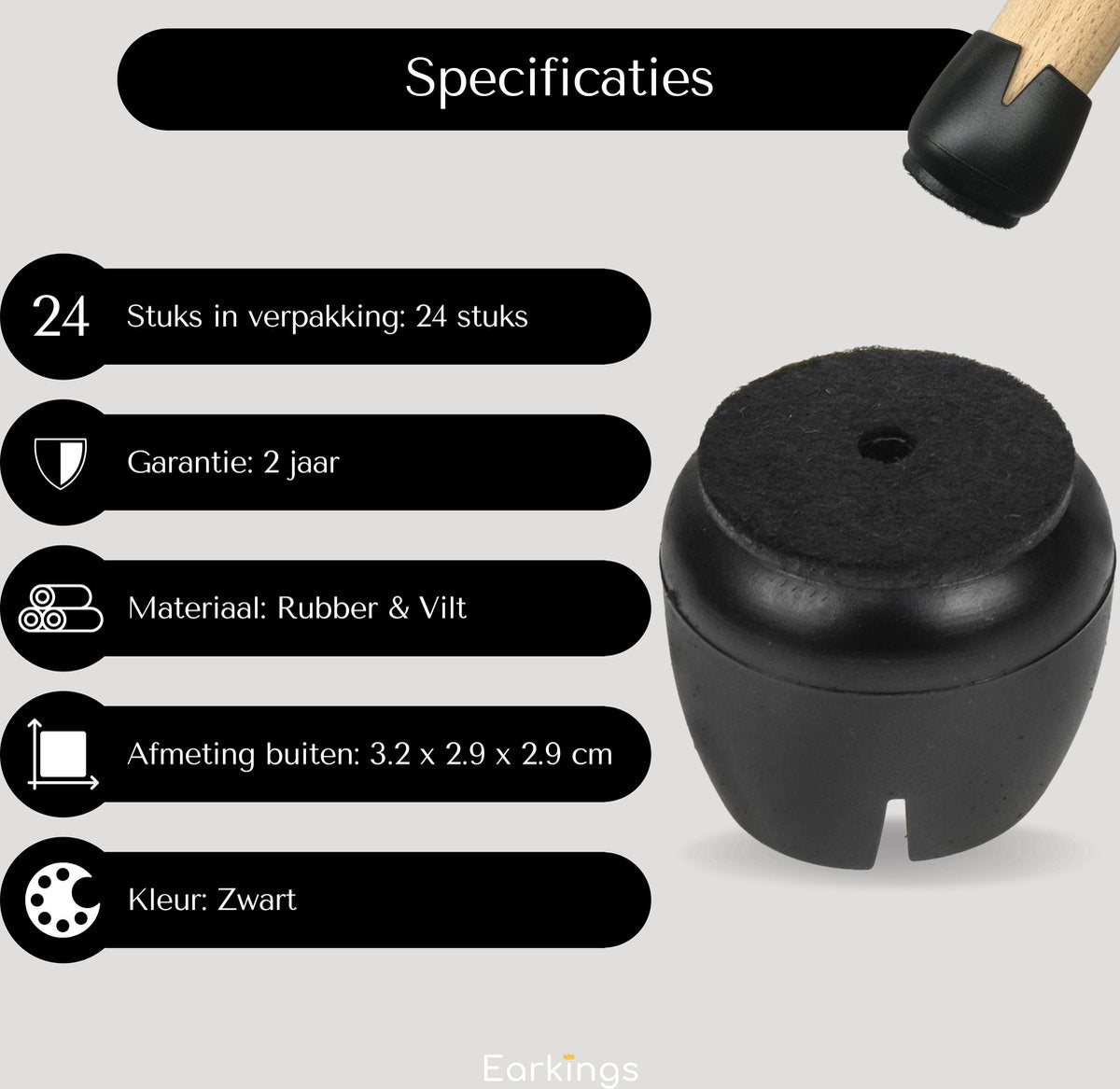 Stoelpoot Beschermers Vloerbeschermer Ø25-29 mm - 24 stuks - Earkings