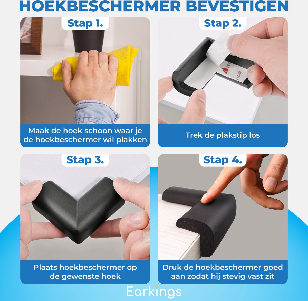 Hoekbeschermer Stootrand van Zacht Foam - Set van 12 - bruin - Earkings