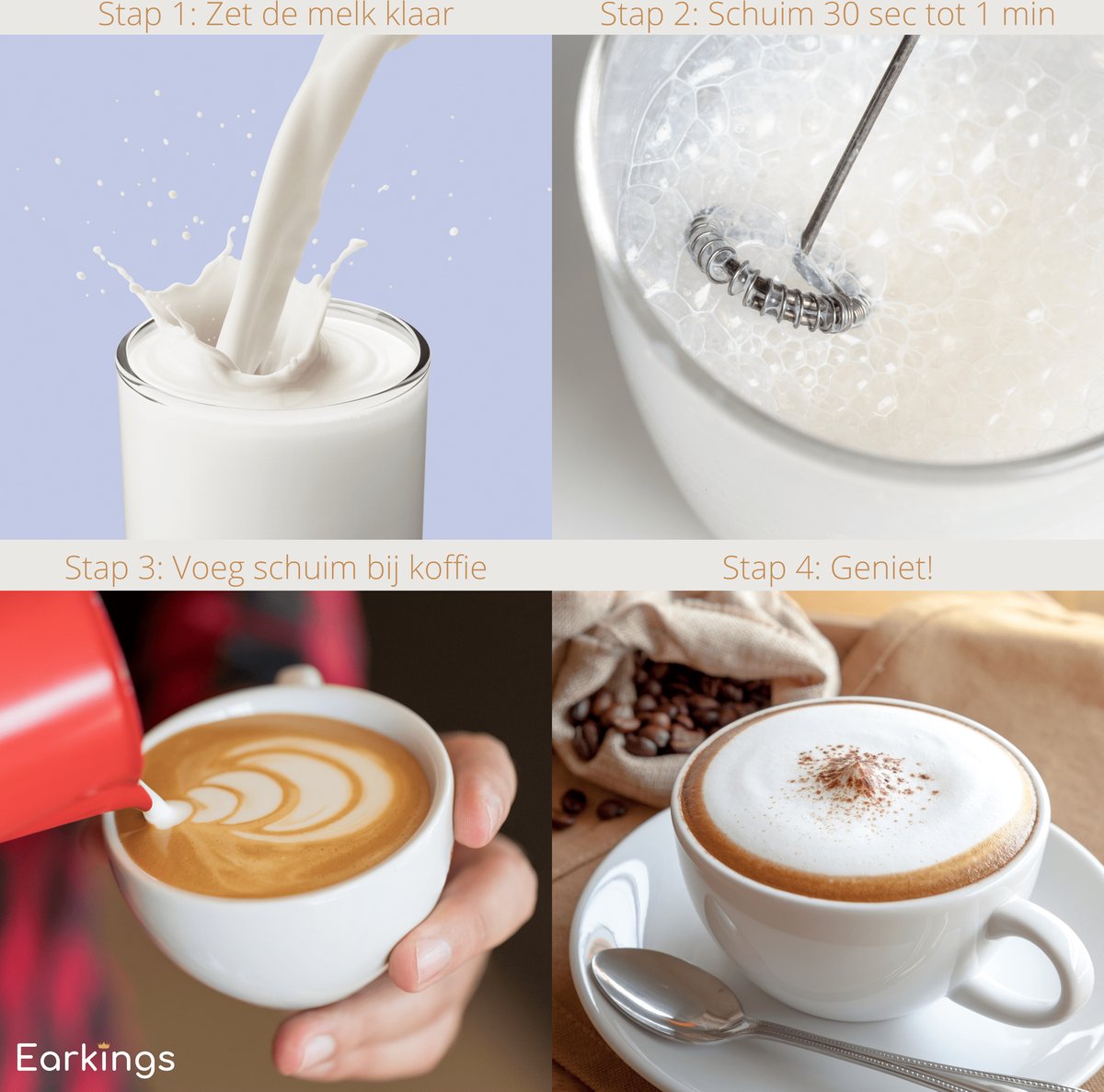 Premium Melkopschuimer Oplaadbaar - Inclusief 2 Opzetstukken zwart - Earkings