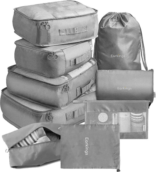 Packing Cubes Suitcase Organizer Set - 9 Pieces - Grey