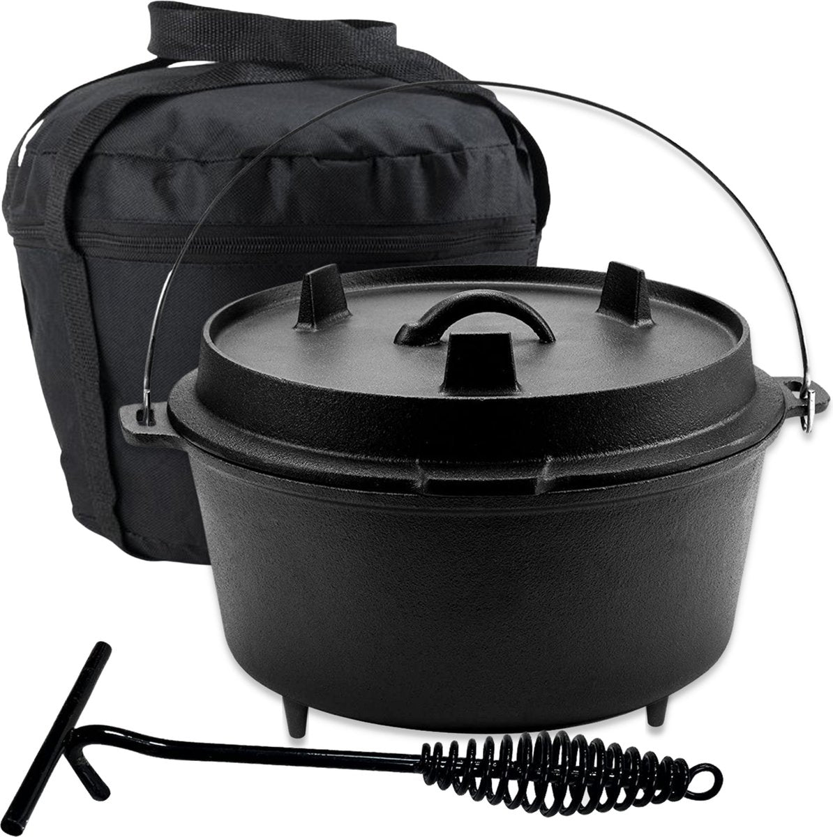 KitchenMonster® Dutch Oven Kookpan - Gietijzeren Pan Ø29 met Deksel 9 Liter