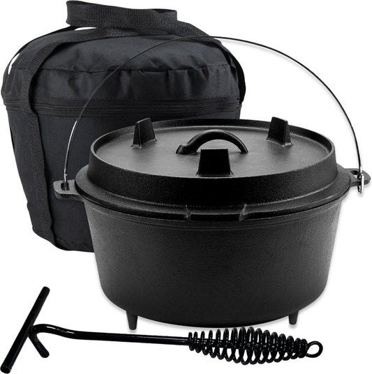 KitchenMonster® Dutch Oven Kookpan - Gietijzeren Pan Ø29 met Deksel 9 Liter