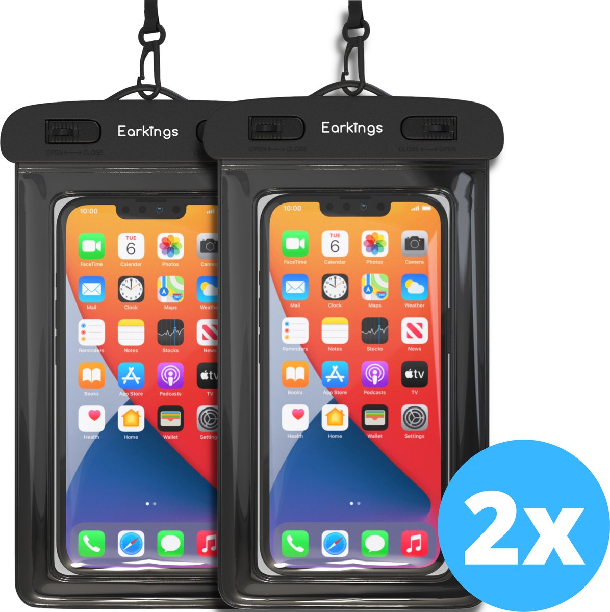 Waterdichte telefoonhoesjes Set van 2 stuks - zwart