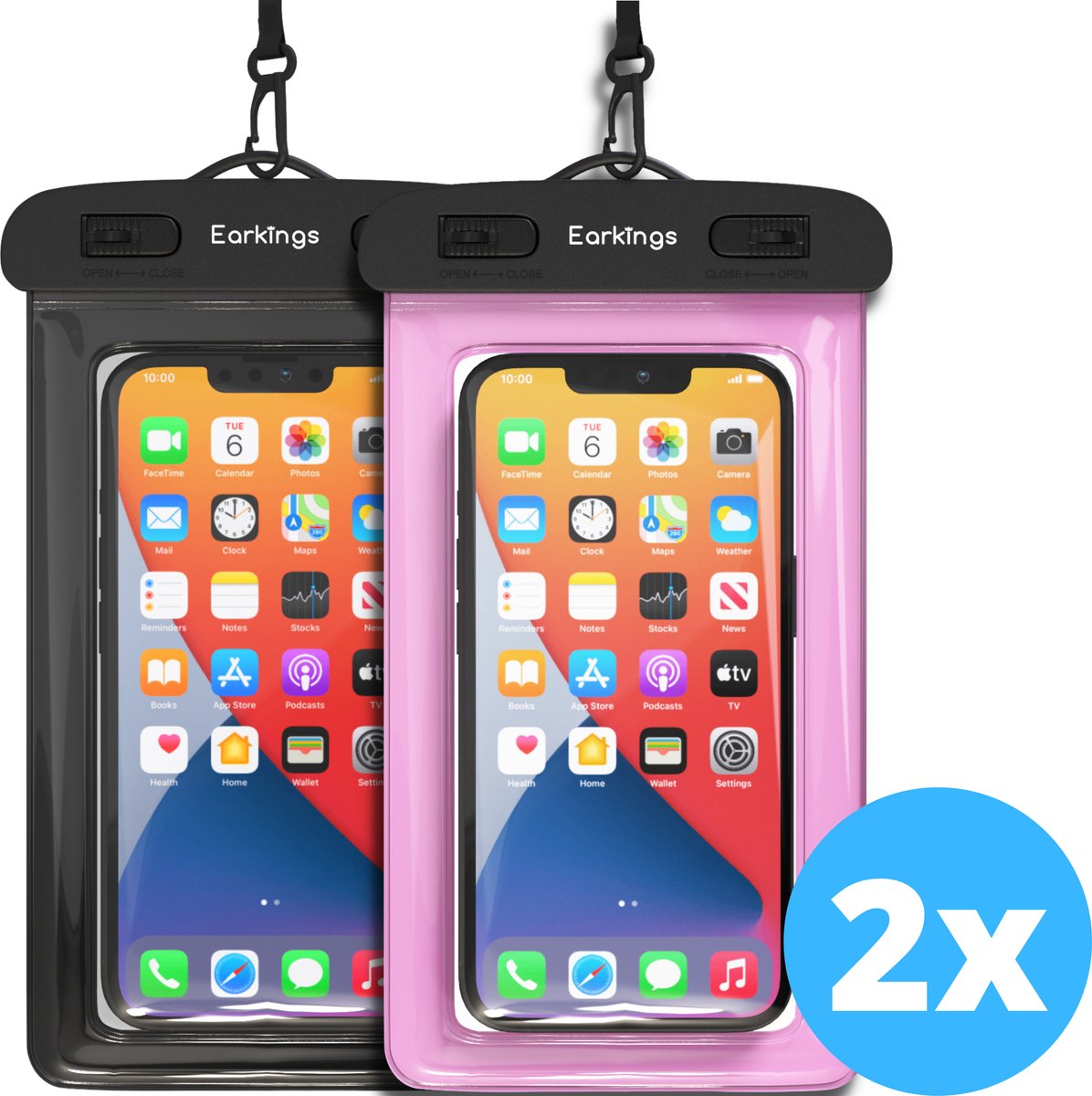 Waterdichte telefoonhoesjes Set van 2 stuks - zwart & roze