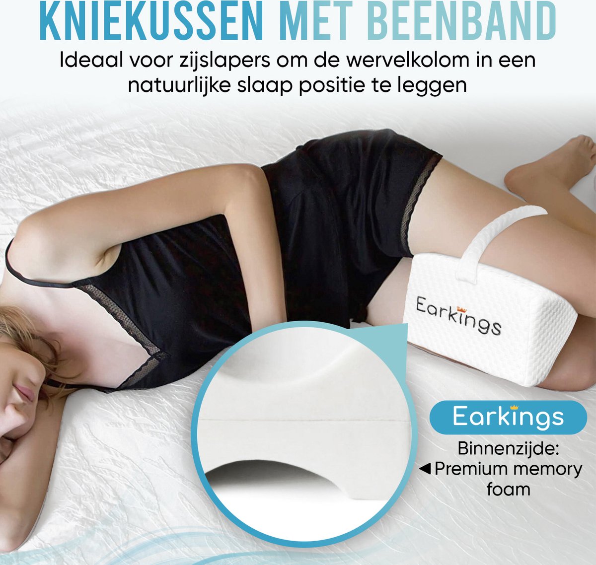 Kniekussen voor in Bed (Zijslaapkussen) met Band