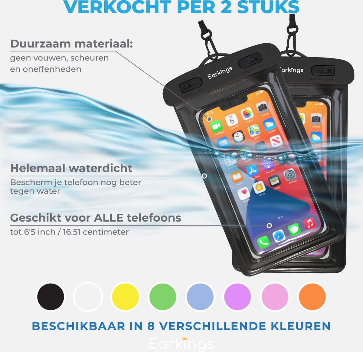 Waterdichte telefoonhoesjes Set van 2 stuks - zwart