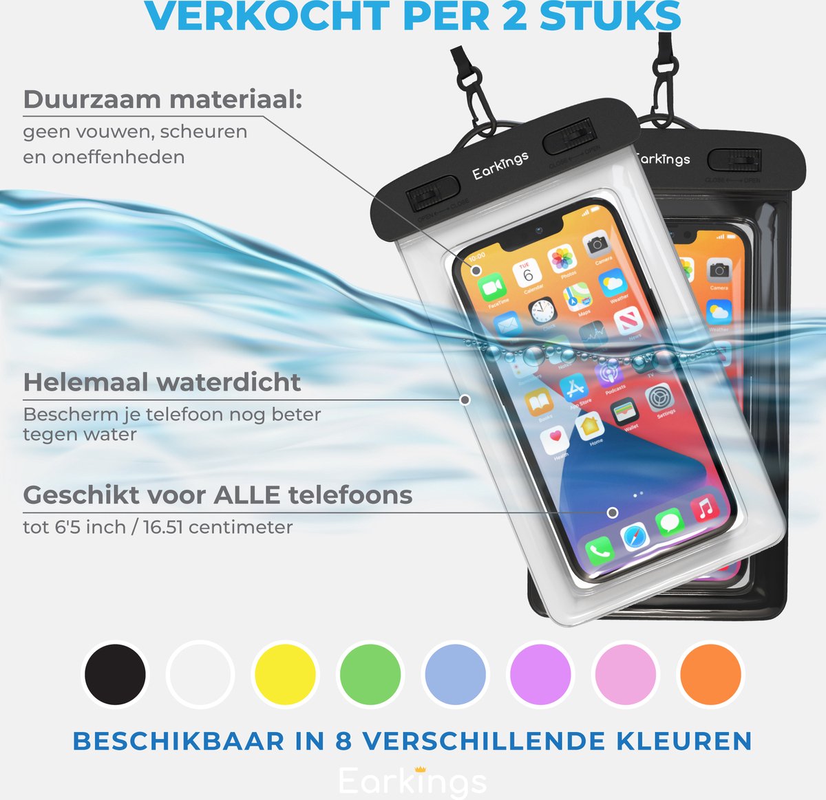 Waterdichte telefoonhoesjes Set van 2 stuks - zwart & wit