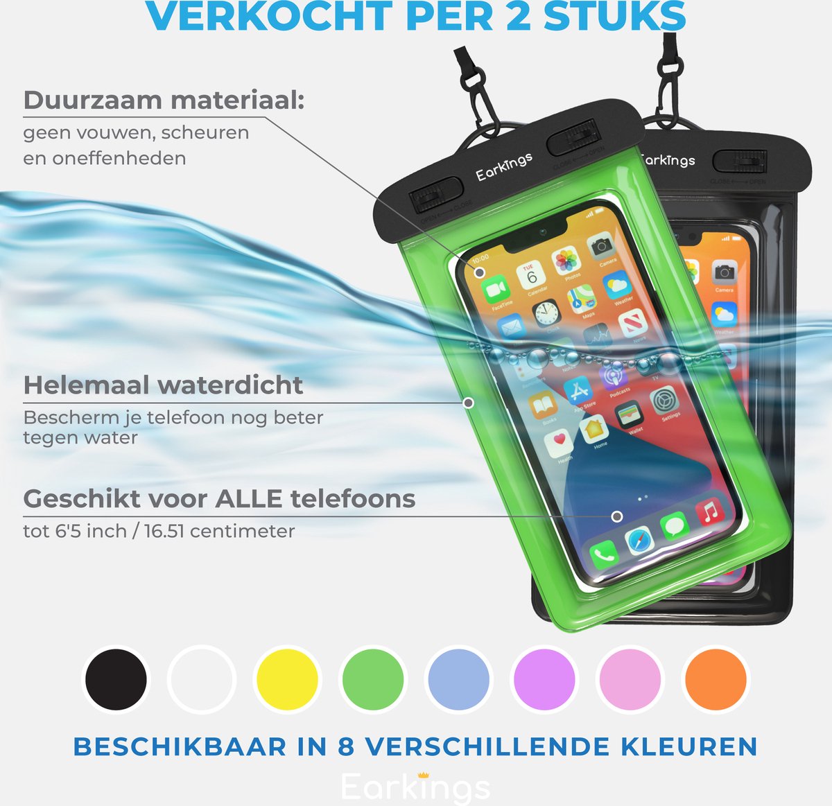 Waterdichte telefoonhoesjes Set van 2 stuks - zwart & groen