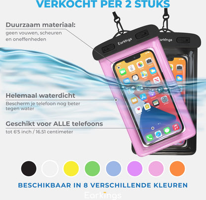 Waterdichte telefoonhoesjes Set van 2 stuks - zwart & roze