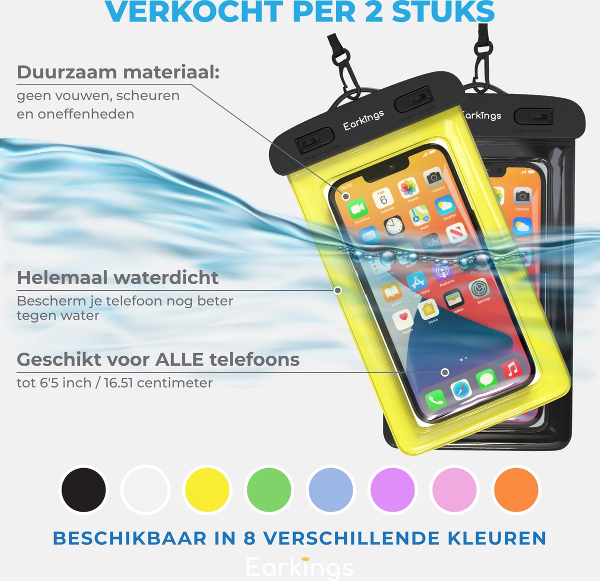 Waterdichte telefoonhoesjes Set van 2 stuks - zwart & geel