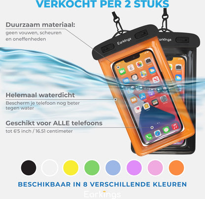 Waterdichte telefoonhoesjes Set van 2 stuks - zwart & oranje