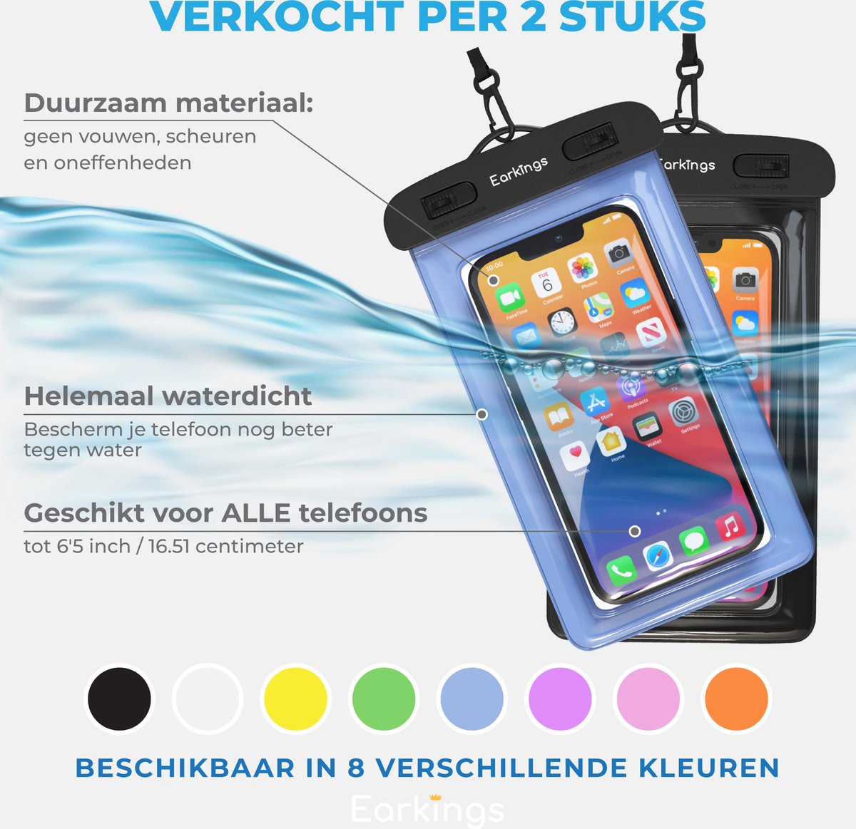 Waterdichte telefoonhoesjes Set van 2 stuks - zwart & donker blauw