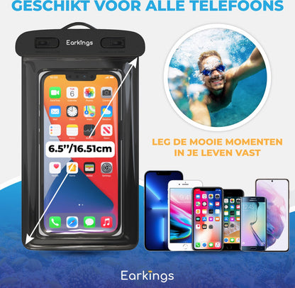 Waterdichte telefoonhoesjes Set van 2 stuks - zwart