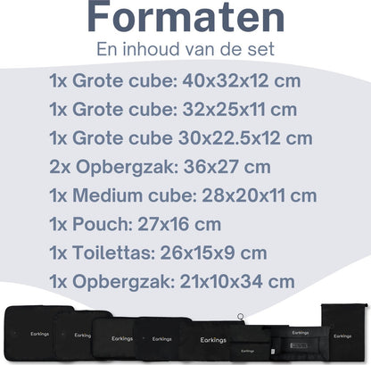 Packing Cubes Koffer Organizer Set - 9-Delige - zwart