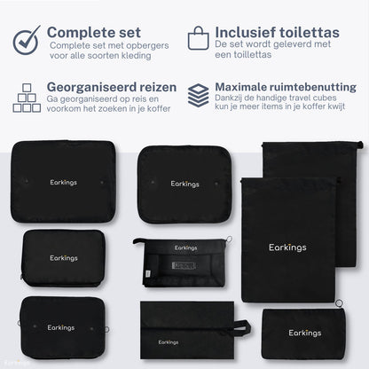 Packing Cubes Koffer Organizer Set - 9-Delige - zwart