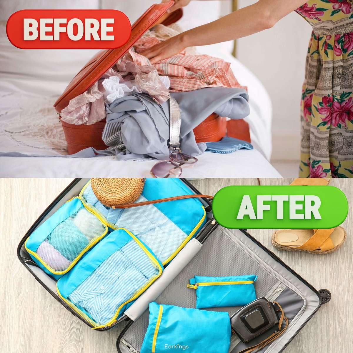 Packing Cubes Koffer Organizer Set - 9-Delig - grijs - Earkings