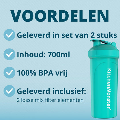 KitchenMonster® Shakebeker set van 2 - blauw/groen