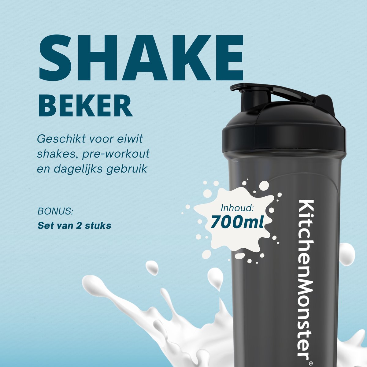 KitchenMonster® Shakebeker set van 2 - zwart