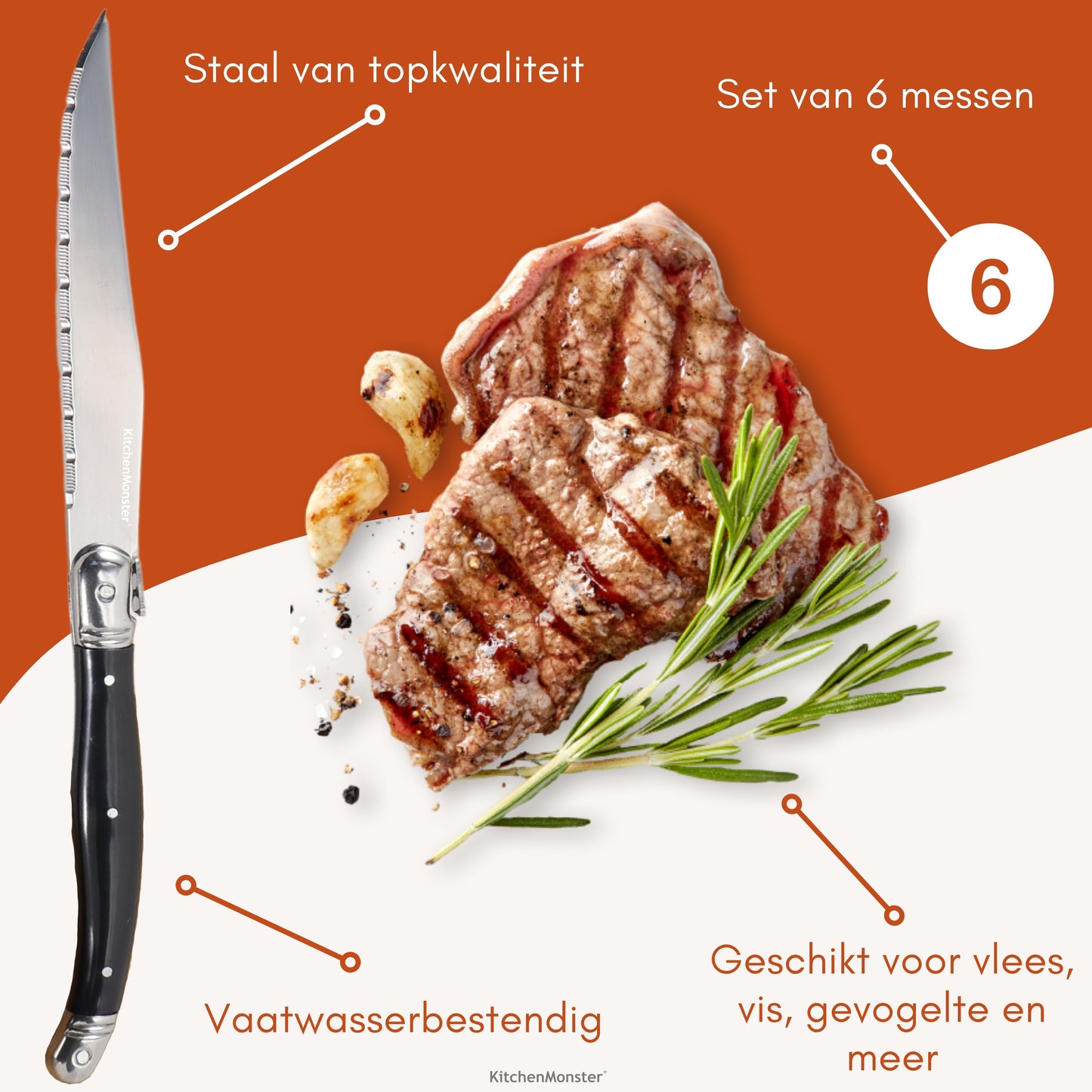 KitchenMonster® Steakmessen set van 6