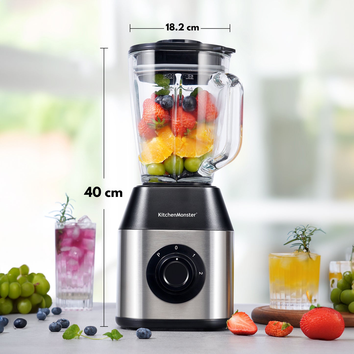 KitchenMonster® Blender Pro 1200 Watt - Smoothie Maker 1.5 Liter met 3 standen