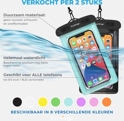 Waterdichte telefoonhoesjes Set van 2 stuks - zwart & blauw