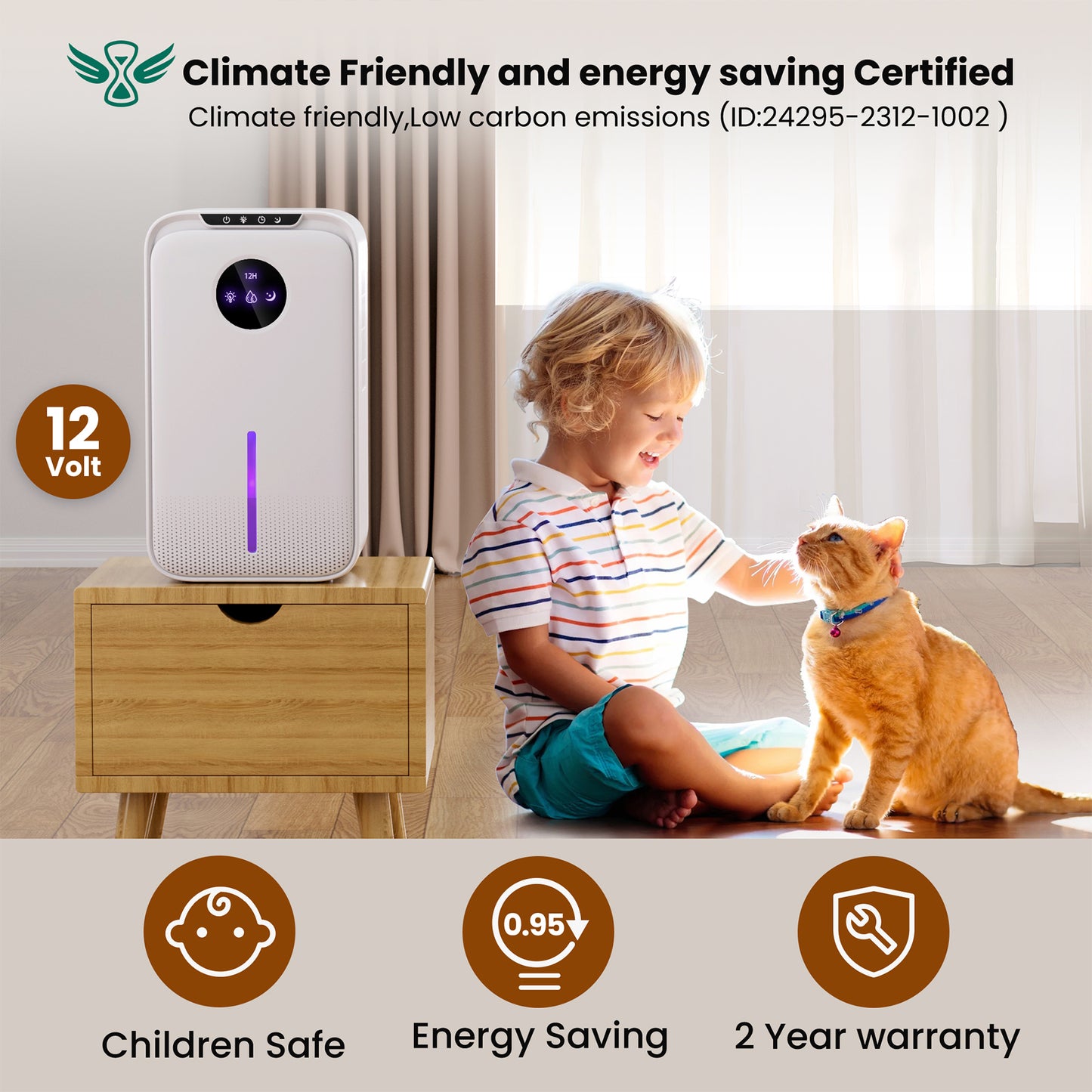 Luchtontvochtiger en Luchtreiniger - Ontvochtigt tot 1L per Dag