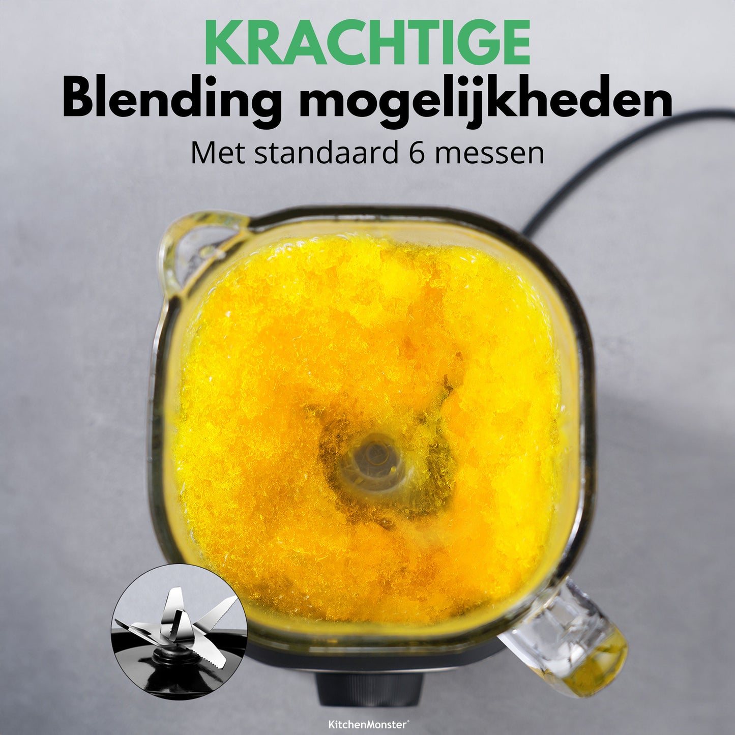 KitchenMonster® Blender Pro 1200 Watt - Smoothie Maker 1.5 Liter met 3 standen