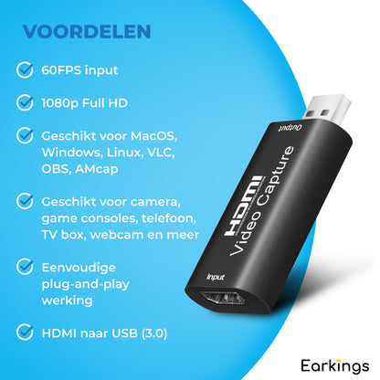 Capture Card HDMI to USB – Earkings - Main Image
