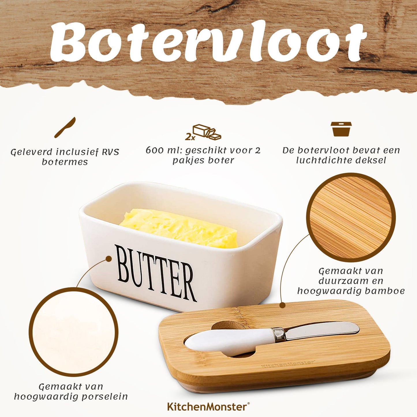 KitchenMonster® Botervloot Wit