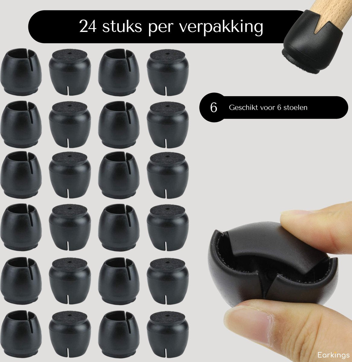 Stoelpoot Beschermers Vloerbeschermer Ø12-16 mm - 24 stuks