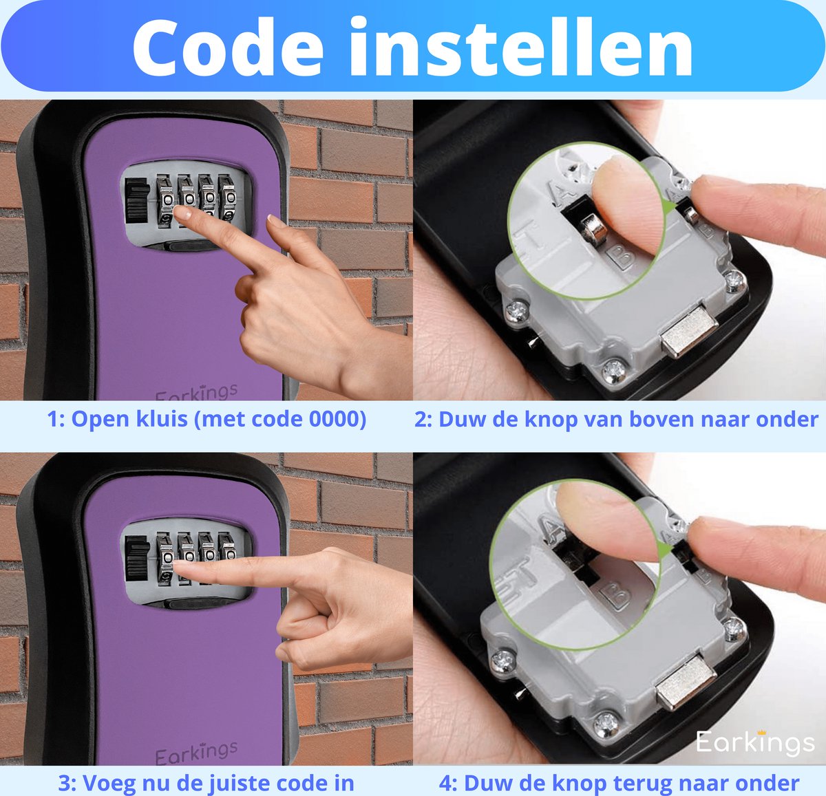 Sleutelkluisje met Code Inclusief Wandmontage - paars