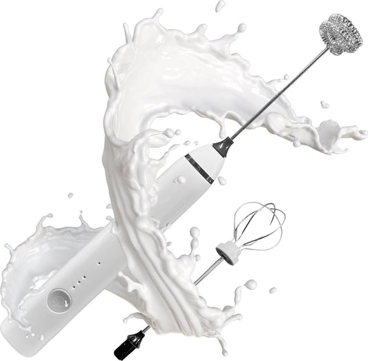 Premium Milk Frother Rechargeable - Including 2 Attachments - White