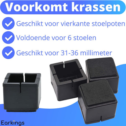 Stoelpoot Beschermers Vloerbeschermer - 24 stuks  - Vierkante voor poten groter dan 35x35mm