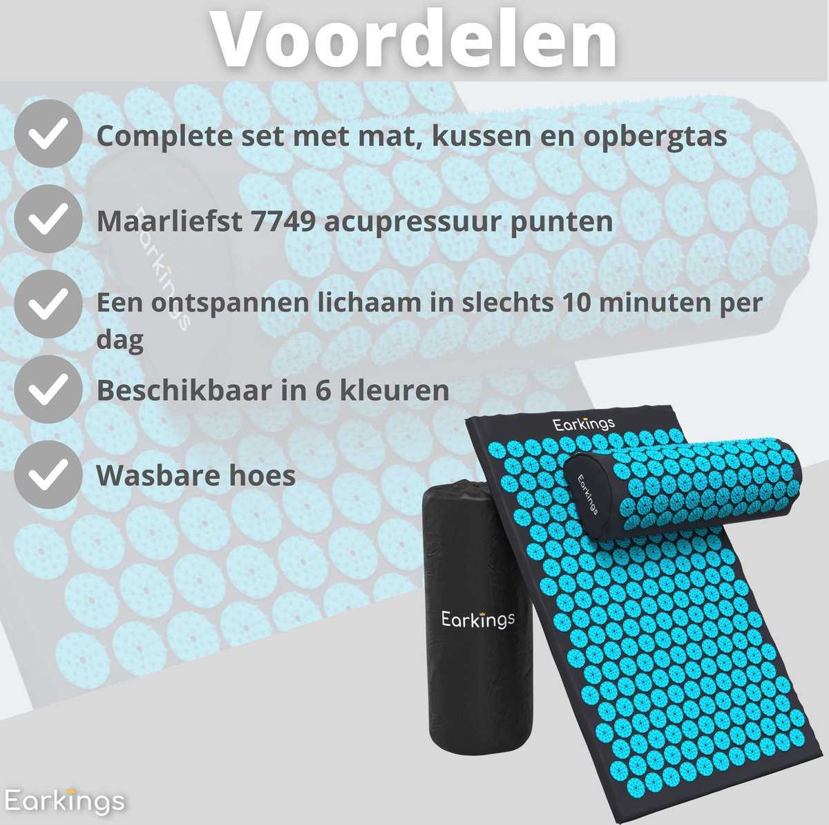 Spijkermat met kussen en met Opbergtas - 8000+ punten - zwart & blauw