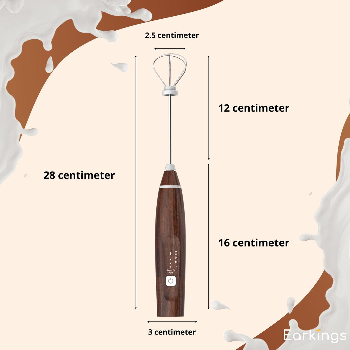 Premium Melkopschuimer Oplaadbaar - Inclusief 2 Opzetstukken - hout