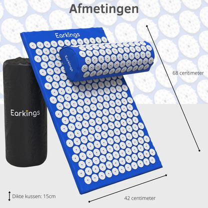 Spijkermat met kussen en met Opbergtas - 8000+ punten - blauw