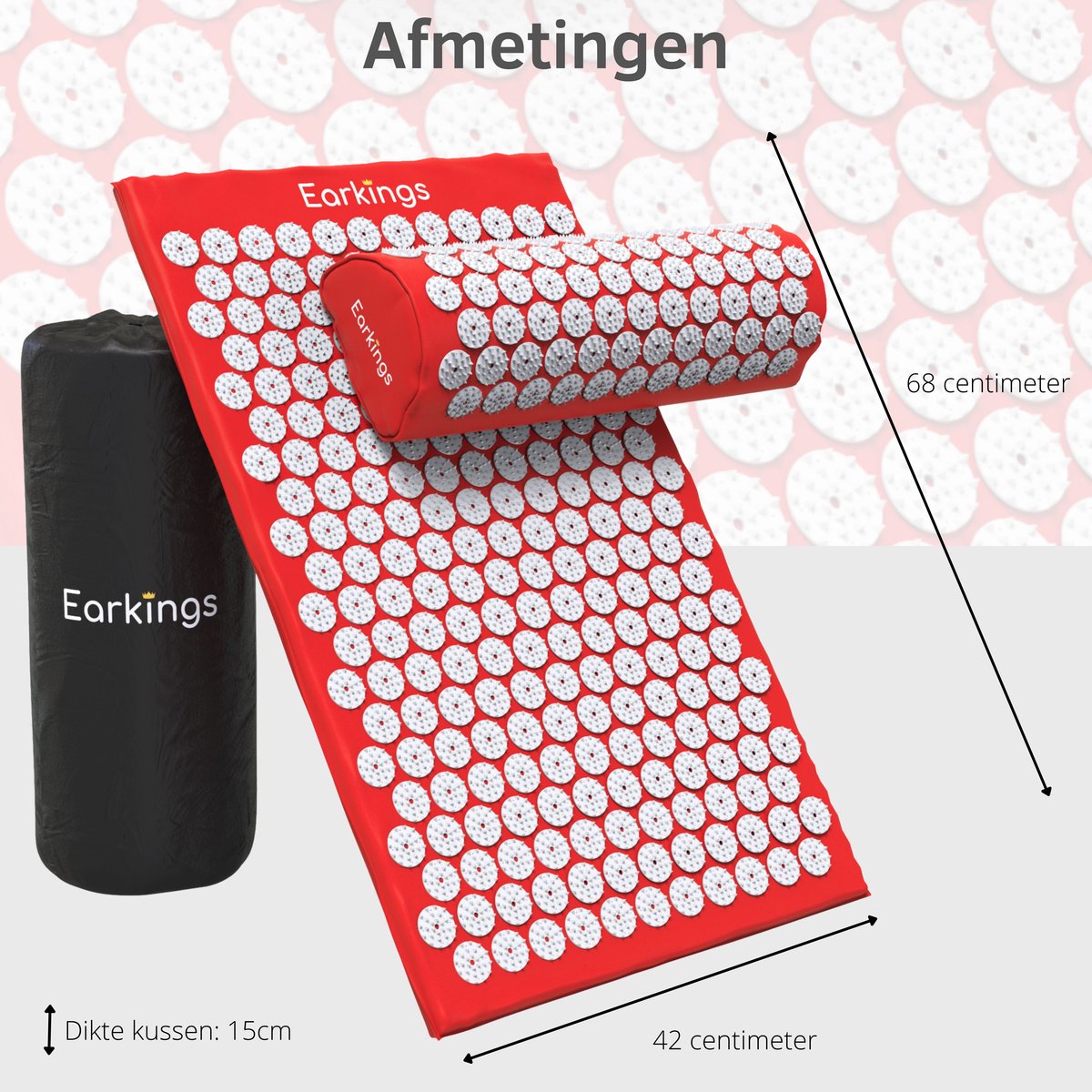 Spijkermat met kussen en met Opbergtas - 8000+ punten - rood