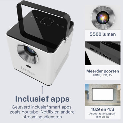 Beamer Projector inclusief Afstandsbediening - Stream vanaf je Telefoon - Mini Beamer Wit met Android Apps